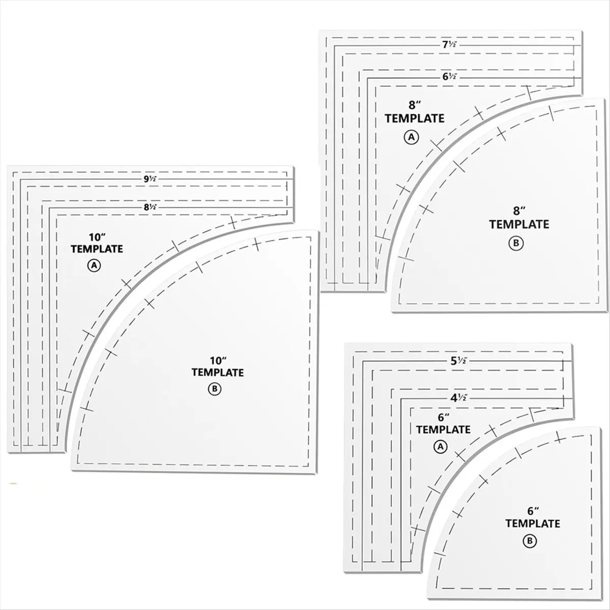 HGHO 3PC Drunkards Path Quilting Templates Large Quilting Rulers and Templates for Cutting Patterns with 1/4IN Seam Allowance