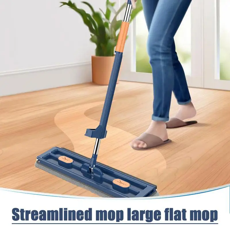 Flat Head Mop Cleaner With Long Handle Bathroom Kitchen Mop With 2 Reusable Microfiber Pads For Kitchen Hardwood