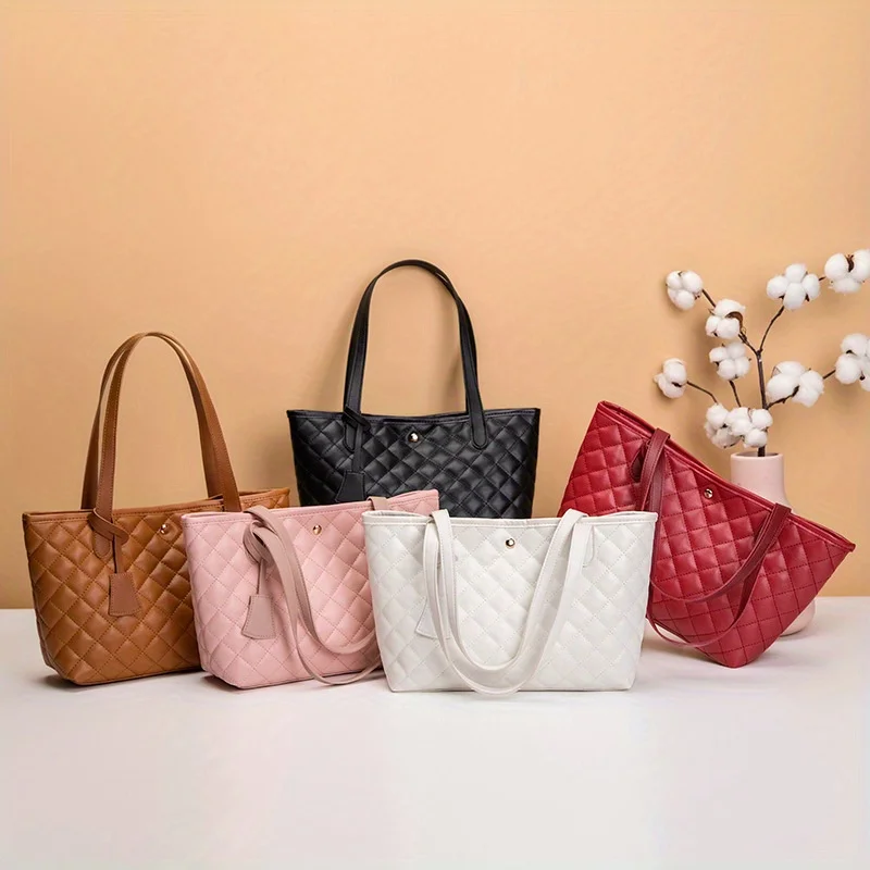 Chic Embroidered Tote Bag for Women - Spacious & Stylish Shoulder Handbag with Fixed Strap, Polyester Lined, Faux Leather