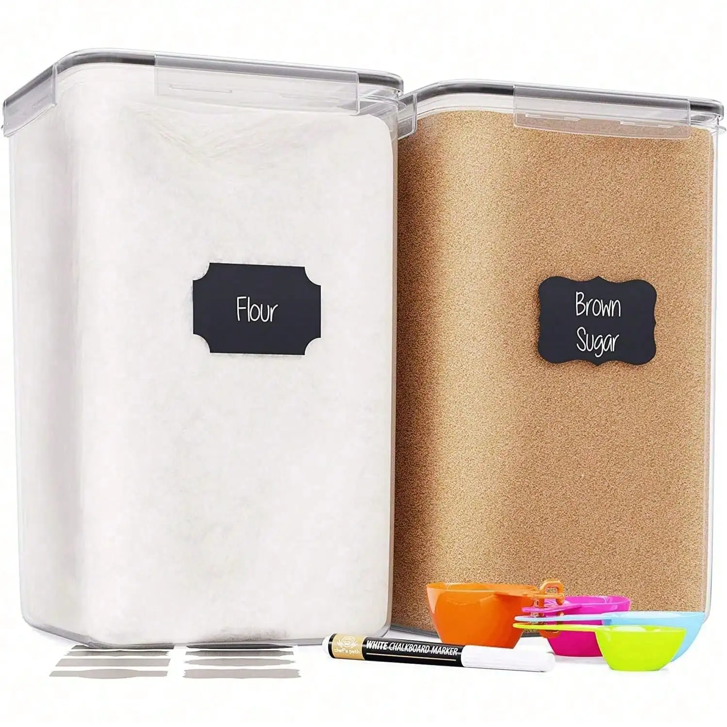 Extra Large Flour And Sugar Storage Containers 9.5L Fl. Oz; Set Of 2 Plastic Bulk Airtight Food Storage Rice Containers With Lids - Marker & Labels.