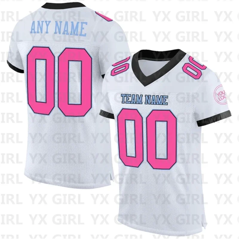 Custom White Silver-Black Mesh Authentic Football Jersey Personlized Team name and you name number V-Neck Football T-Shirts