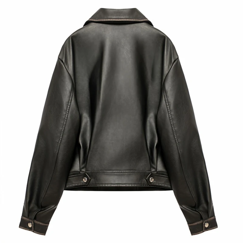 2025 New Retro PU Leather Jacket for Women Spring Autumn Korean Style Fashionable Coats  Punk Style Faux Leather Short Jacket