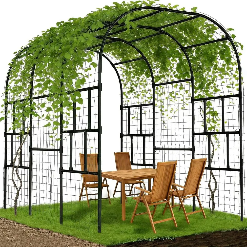 87in Metal Garden Trellis Archway for Climbing Plants and Vegetables