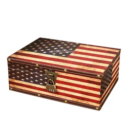 Retro Treasure Chest with Lock Vintage Wooden Storage Box Antique Style Jewelry Storage Box Safe Box