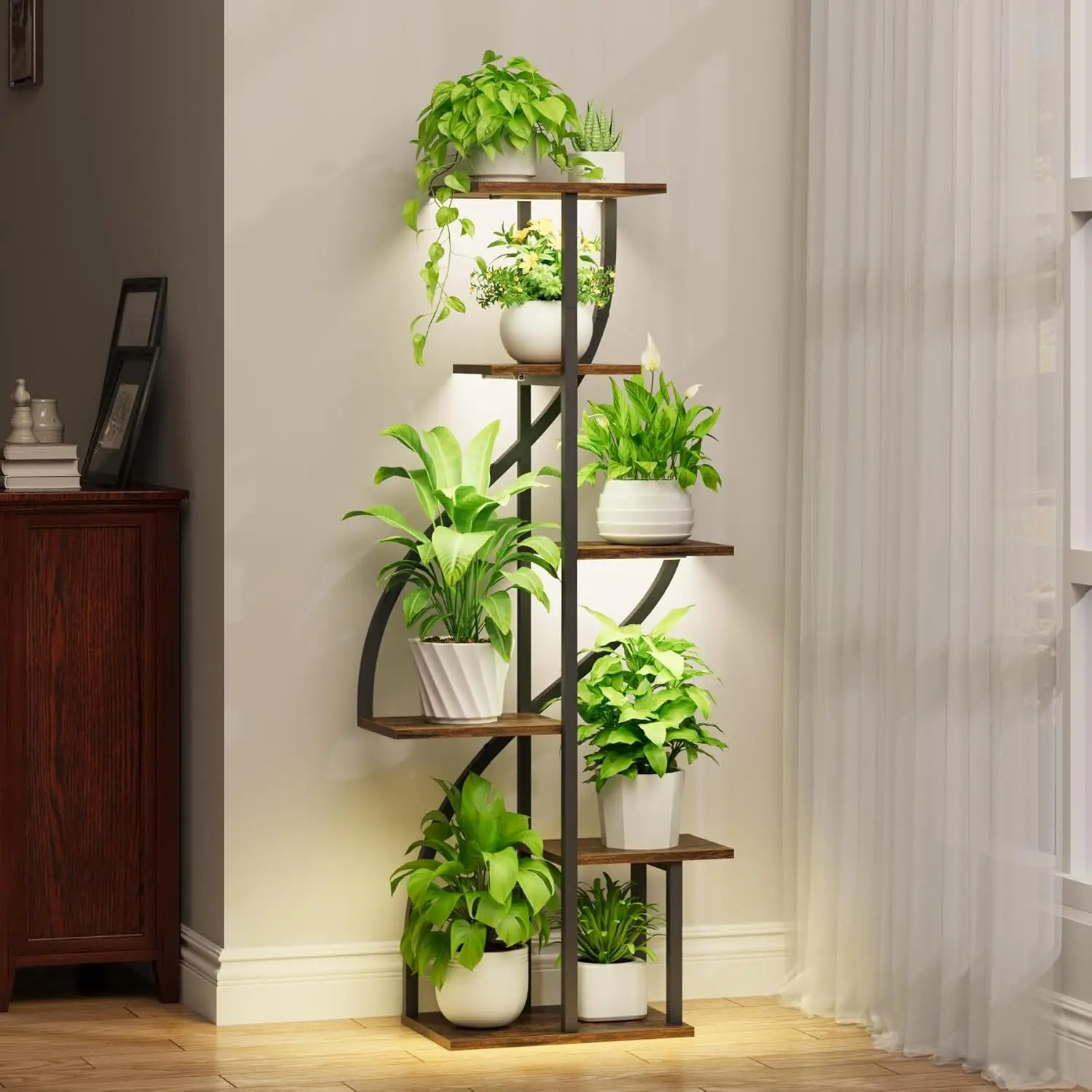 

51" Tall Plant Stand with Grow Light, 6 Tiered Shelf for Indoor Plants, Corner Display Rack for Living Room