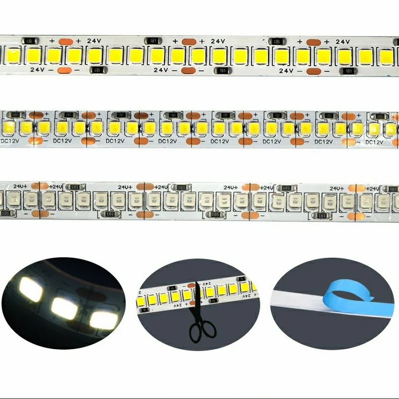 LED 5V 12V 24V Led Strip Light PC SMD 2835 120led/M 240led/M White Ledstrip Waterproof Luces LED Strip Tape Light Strip Flexible