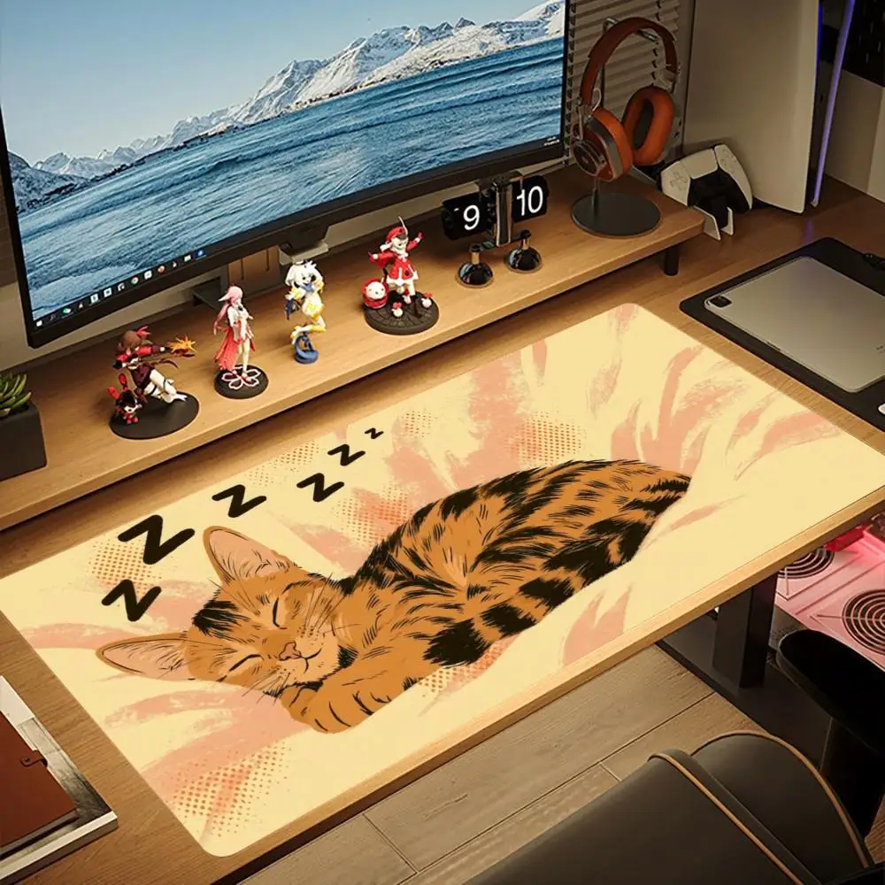 Large XXL Deskmat Cute Sleeping Cat Panda Cartoon Anime Art Mouse Pad Non-Slip Rubber Computer Keyboard Gaming Desk Mouse Mats