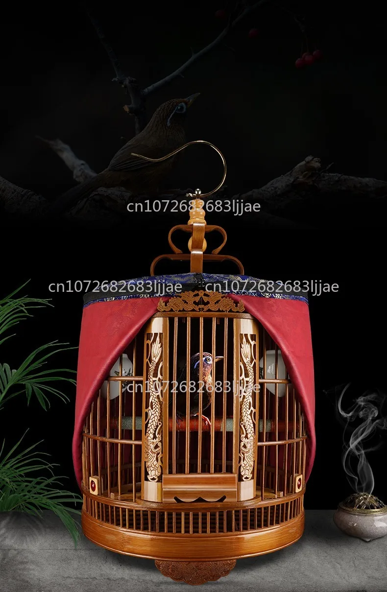 Bamboo cage with painted eyebrows for parrots, large size for household use, complete set of bamboo cages, old bamboo