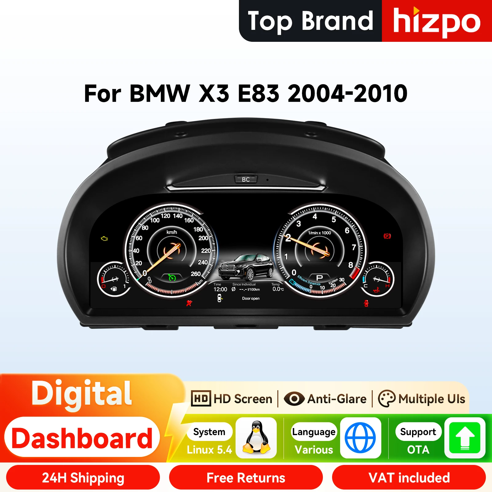 12.3" Quadro Strumenti Digitale Hizpo per BMW X3 E83 2004 - 2010 Pannello Cruscotto LCD Schermo HD 1920*720 Virtual Cockpit Sistema Linux Senza CarPlay