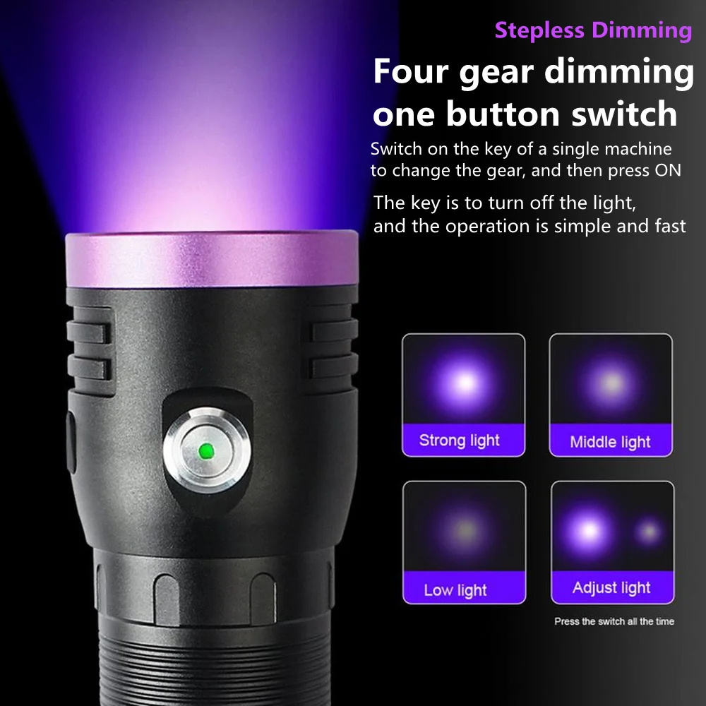 120W LED Lantern High Power 365NM UV Flashlight USB Rechargeable Black Mirror Purple Light Detection Torch Ultraviolet Lamp