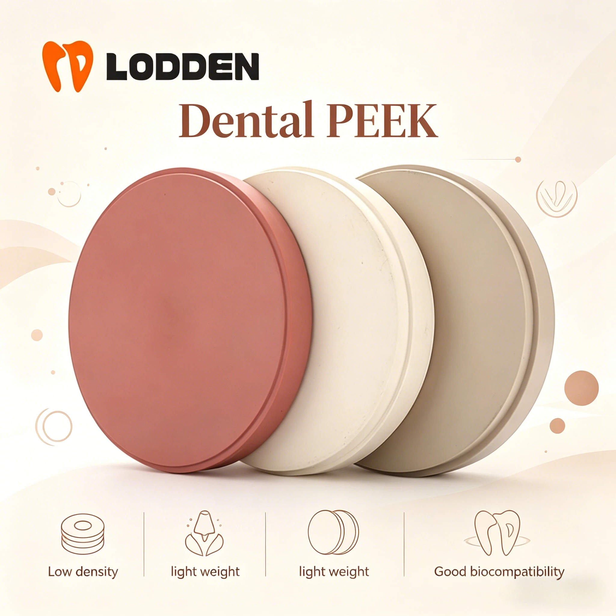 

Lodden Dental Laboratory PEEK Block 98mm Nature Yellow Gingival White For CAD CAM Carving Dental Lab Materials