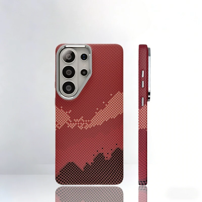 Magnetyczne etui z teksturą włókna węglowego do Samsung Galaxy S26 S25 S24 S23 Ultra, z obsługą ładowania bezprzewodowego, twarda obudowa ochronna ze stopu z osłoną na obiektyw. — zdjęcie produktu 3