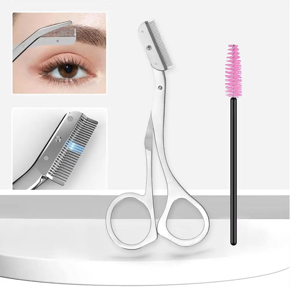 Stalen Wenkbrauw Schaar Met Wenkbrauw Kam Make-Up Kwaliteit Schaar Hoge Scheerapparaat Remover Tool Mes Wenkbrauw Trimmen F8V2