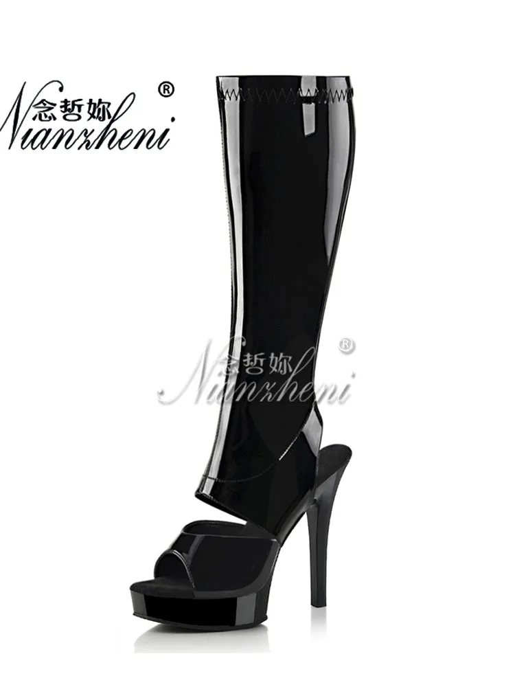 

Pole Dance Hollow 5 Inches Sexy Fetish Two Wear Platform Boots Women Stripper Heels Nightclub Models Show Mature Peep Toe Stage