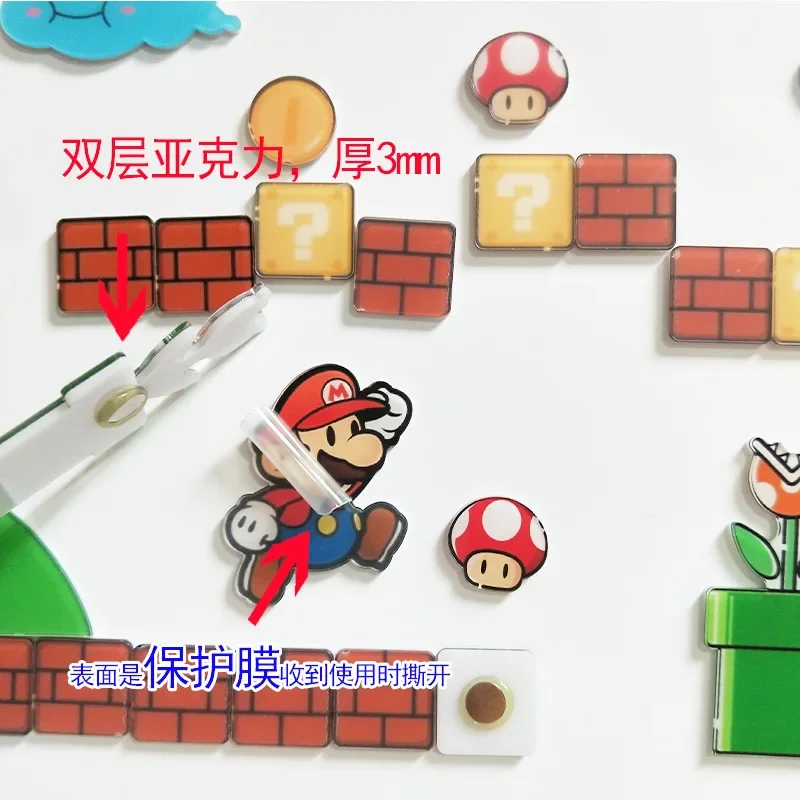 Super Mario Acrylic Background Creativity Magnetic Stickers Decoration Supplies Mario Luigi Yoshi Action Figure Kids Dolls Gifts