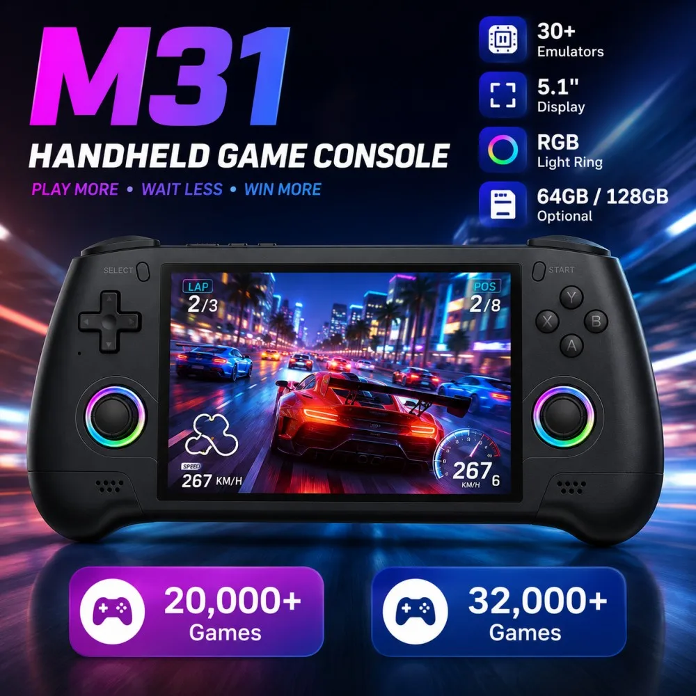 M31 Handheld Video Game Console 4.3Inch RGB Joystick 3D Portable Arcade Retro Gamepad LINUX Supports 30 Emulator