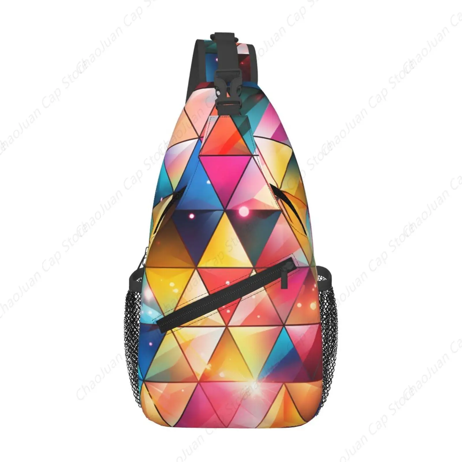 

Colorful Geometric Triangle Print Unisex Crossbody Sling Backpack | Hiking Travel Daypack