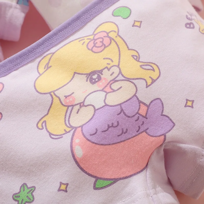 Cute Cartoon Girls Underwear 4 Pack Soft Cotton Boyshorts Panties for Kids Children 2-9T