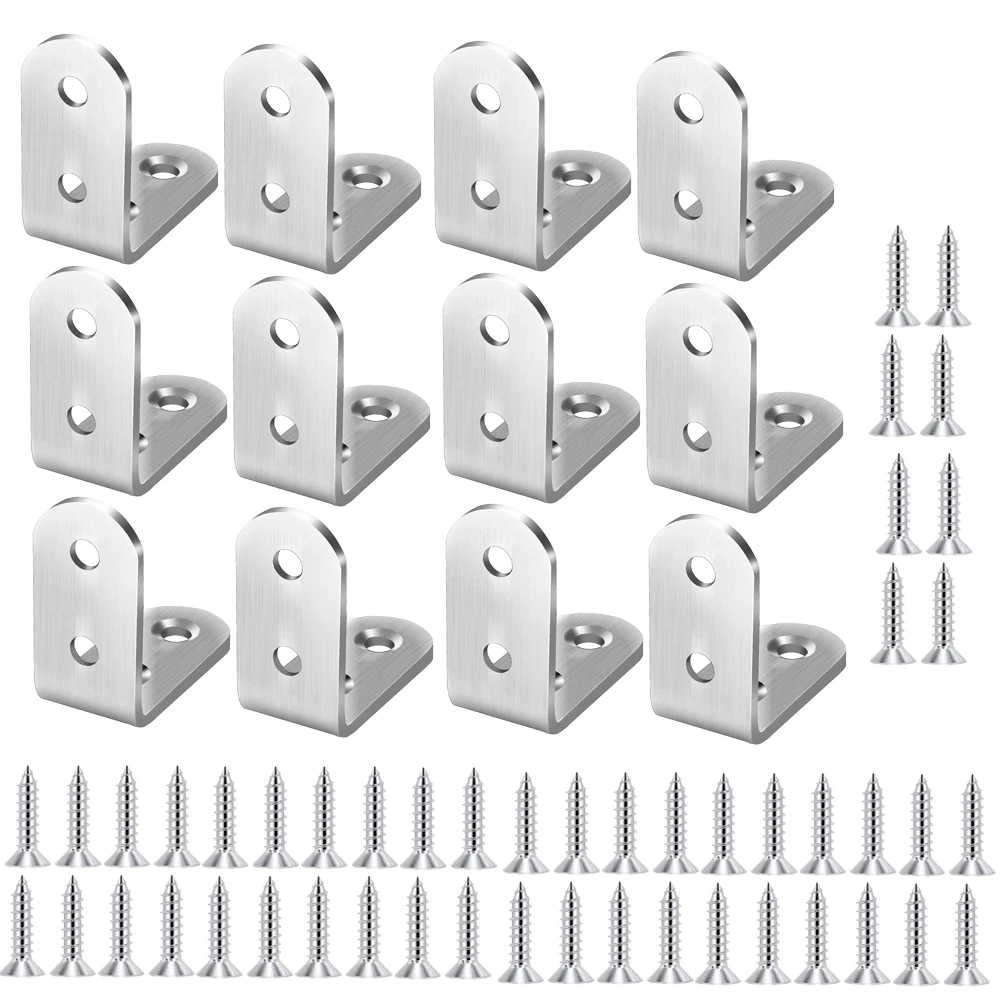 

12PCS Stainless Steel Corner Brackets Durable Furniture Accessories Right Angle Fasteners Wardrobes Cabinets Chairs Windows DIY