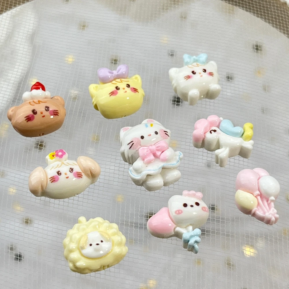 20Pcs Resin Mini Cartoon Cat Self Adhesive Nail Art Supplies Kawaii Animals Balloon Flat Back Diy Nail Decoration Diy Crafts