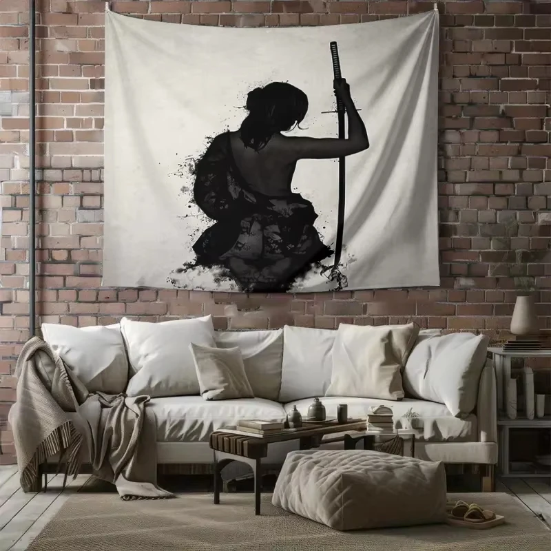 نسيج قوطي داكن فانتسي، تصميم محارب الساموراي لديكور جدار غرفة الألعاب الفريد من نوعه