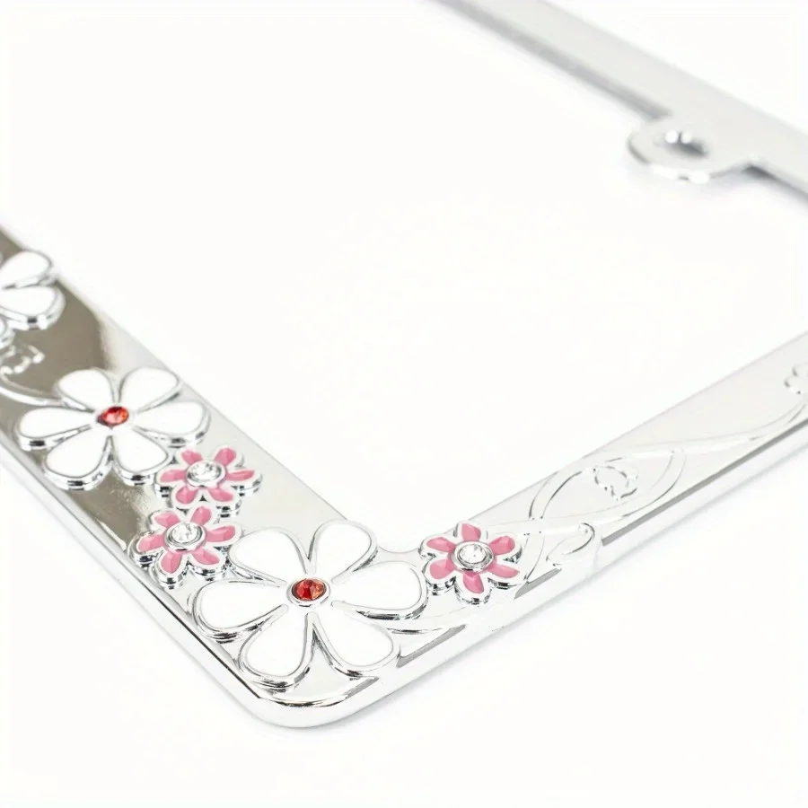 Selbstfahrender universeller Nummernschildrahmen – glänzende Blumen, einfach zu installieren, Demontage