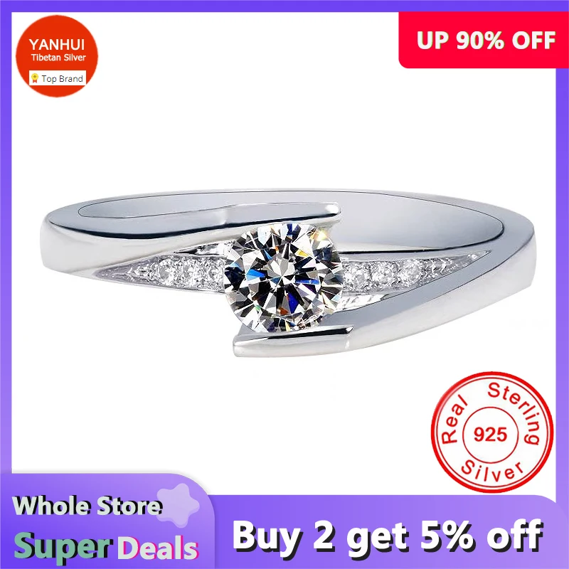 With Certified Original Silver 925 Ring 0.5 Carat Zirconia Diamond Engagement Wedding Band Fine Jewelry Accessories for Women