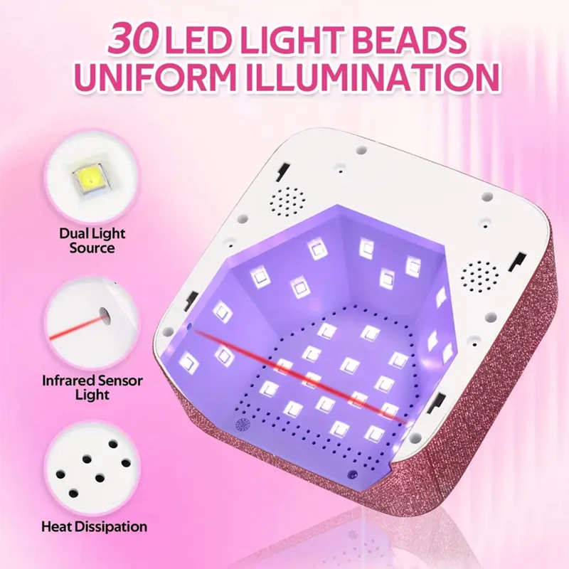 30 LEDs Rechargeable Cordless UV Nail Lamp with 5 Timer Settings, UV Cabin Manicure Light for Nails, Nail Salon Tools