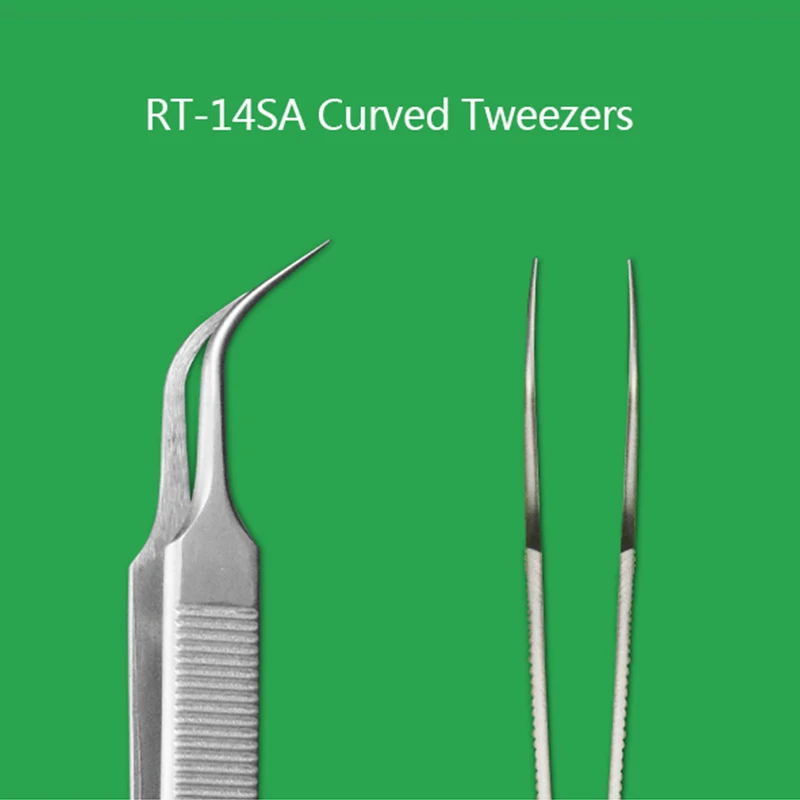 RELIFE RT-14SA RT-14A IC Chip Precise Clamping Tweezers for Mobile Phone Repair Sharp Curved Tip Flying Line Tweezers