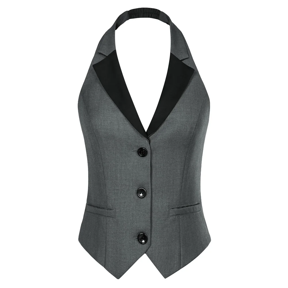 Hot BP giacca da donna gilet Retro Contrast Notch risvolto Halter Vest donna stile coreano Casual Street Wear