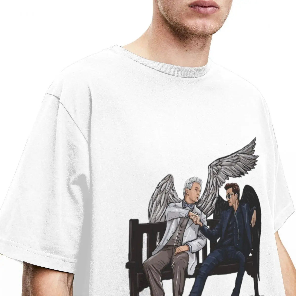 Men Women Good Omens T Shirt Accessories Demon And Angel Pure Cotton Clothes Vintage Short Sleeve Round Neck Tee Shirt