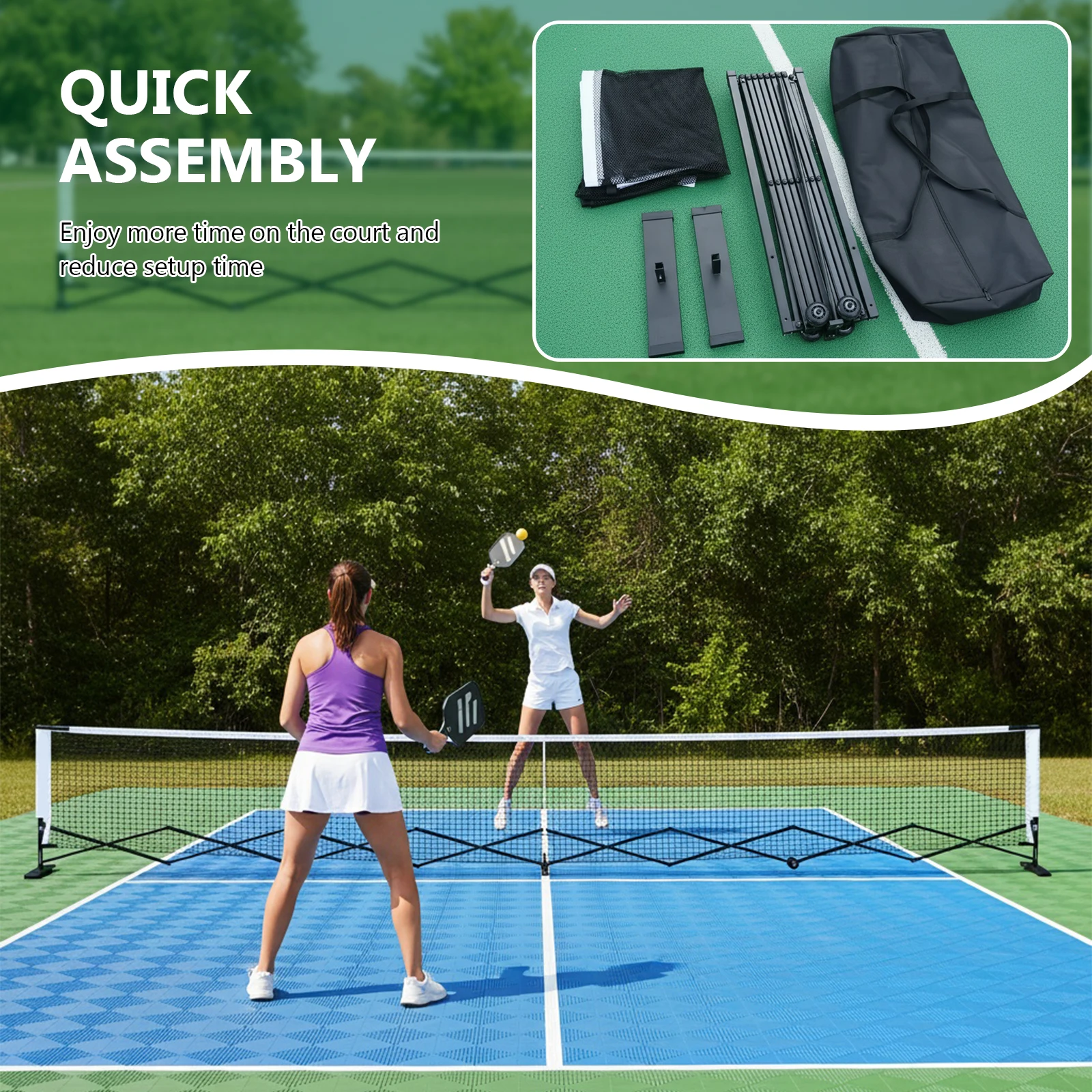 

Pickleball Set Net 22FT Pickleball Net System with Steady Metal Frame Free Assembly & Carry Bag for Outdoor Indoor Driveway