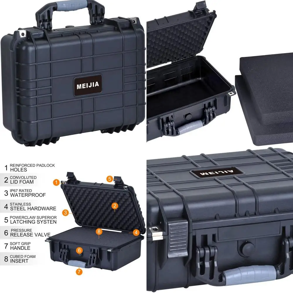 

All-Weather Waterproof MEIJIA Camera Case, Foam-Lined, Suitable for Drones, Cameras, Equipment, Firearms, 15.98x12.99x6.85in