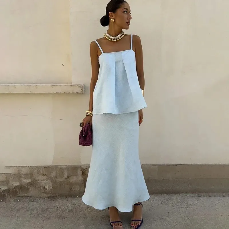 Tuularose جديد 2 قطعة فستان مجموعة موضة بلا أكمام الرسن الأعلى تنورة غير رسمية مجموعات الصلبة الشارع الشهير عطلة شيك فستان نسائي مجموعة #2