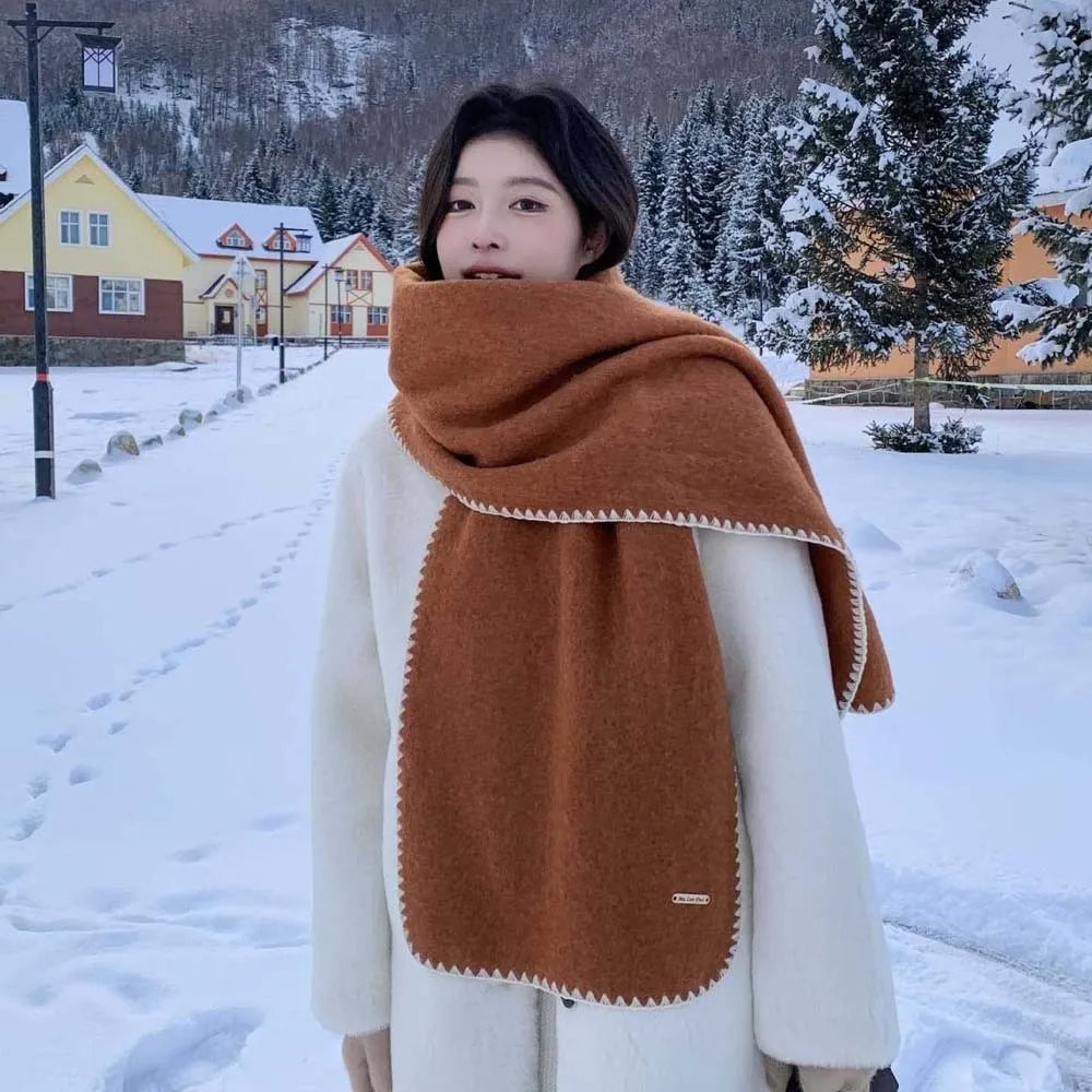 

Gifts Polyester Lock Edge Winter Scarf Soft Classic Long Thickened Neckscarf Solid Color French Style Women Warmer Scarf Men