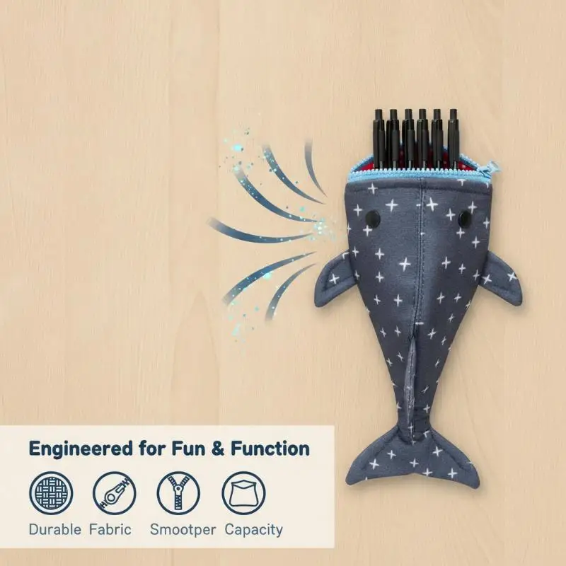 Cute Shark Shaped Pencil Case Large Capacity Portable Stationery Storage Bag for Kids Students School Daily Use