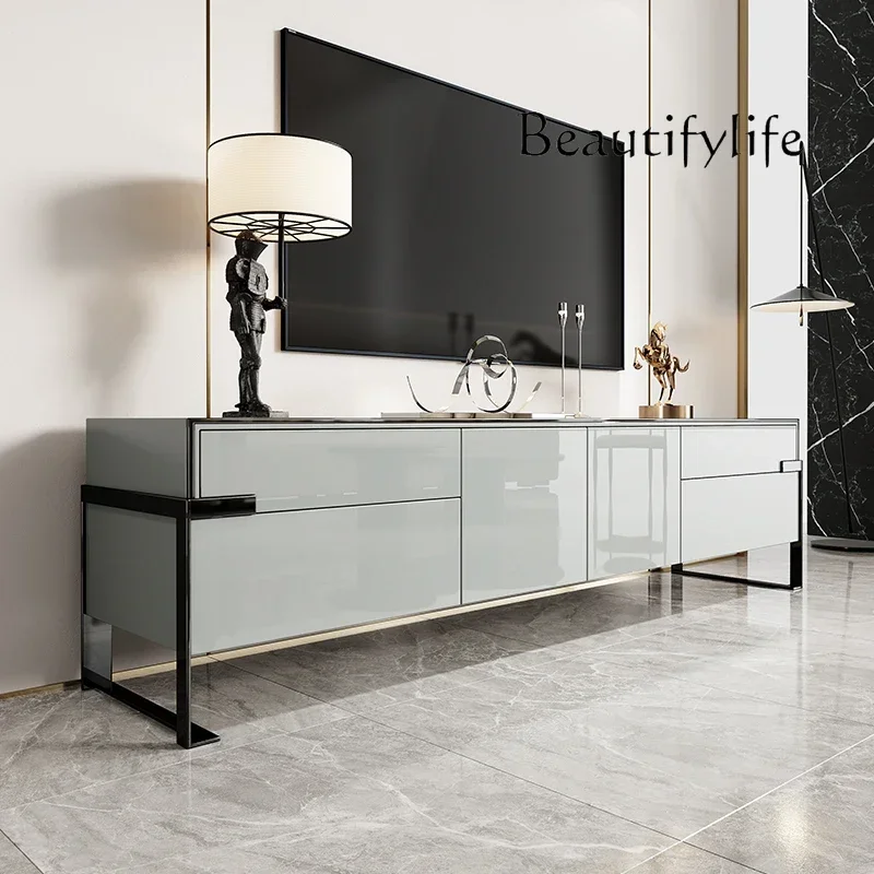 LX49Italian minimalist TV cabinet Modern minimalist solid wood living room audio and video cabinet Bedroom paint floor cabinetSS
