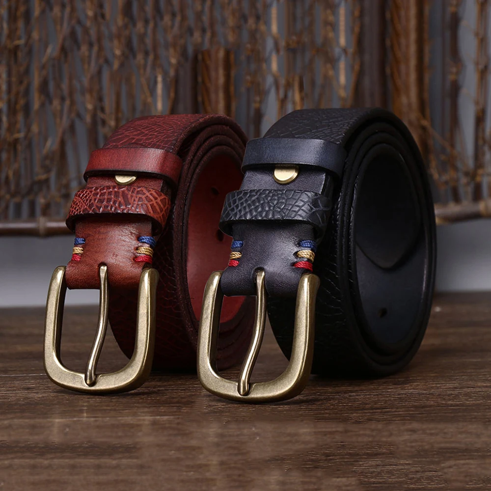 FAJARINA Men's Top Layer Cow Skin Belt Copper Buckle Male Thickened Belts for 10 Years Use N17FJ1242