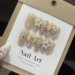 Handmade Glitter Fake Nails Press On Reusable Decoration Coffin False Nails Full Cover Artificial Manicure Wearable Finger Tips