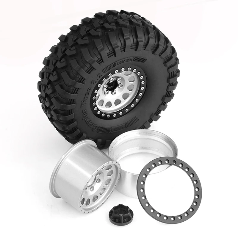 4PCS 135Mm Metal 2.2 Beadlock Wheel Rim Tire Set For 1/10 RC Crawler Car Axial SCX10 Wraith Capra Traxxas TRX4 D90