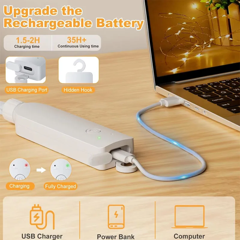 سلسلة أضواء مقاومة للماء مؤقت LED ضوء وميض عكس الضوء 8 أوضاع إضاءة قابلة لإعادة الشحن لغرفة نوم الهالوين وديكور شجرة عيد الميلاد #3