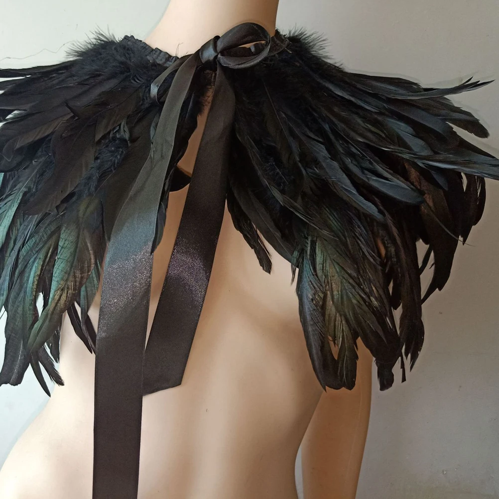 

Gothic Shawl Cloak Cape Shrug Wrap Lace Costume Halloween Outfit Plumage Dramatic Textured Soft Material Stage