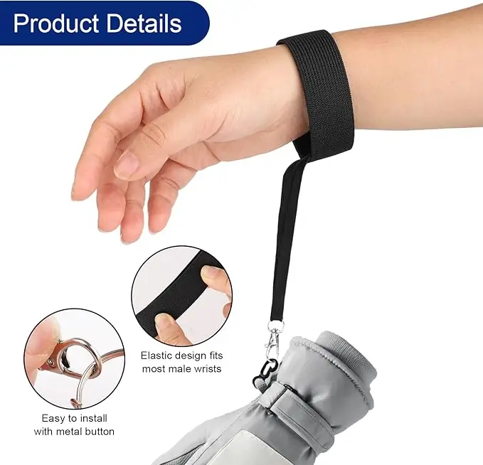 النايلون قفازات التزلج المقاود مع زر معدني حزام المعصم الأشرطة قفاز الناقل الرافعة كليب والعتاد الشتاء الثلوج الرياضة التزلج أصفاد #3