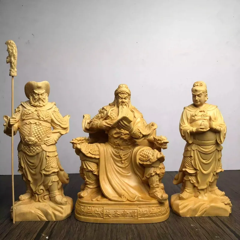 

Hand-Carved Guan Yu Statue Set, Solid Wood Home Decor, Chinese God of War and Wealth Figurine