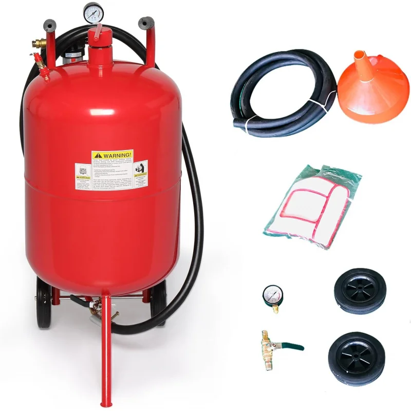 20 gallon portable sandblaster sand blaster 65-125 psi high pressure media abrasive blasting tank w/6 wheels, red