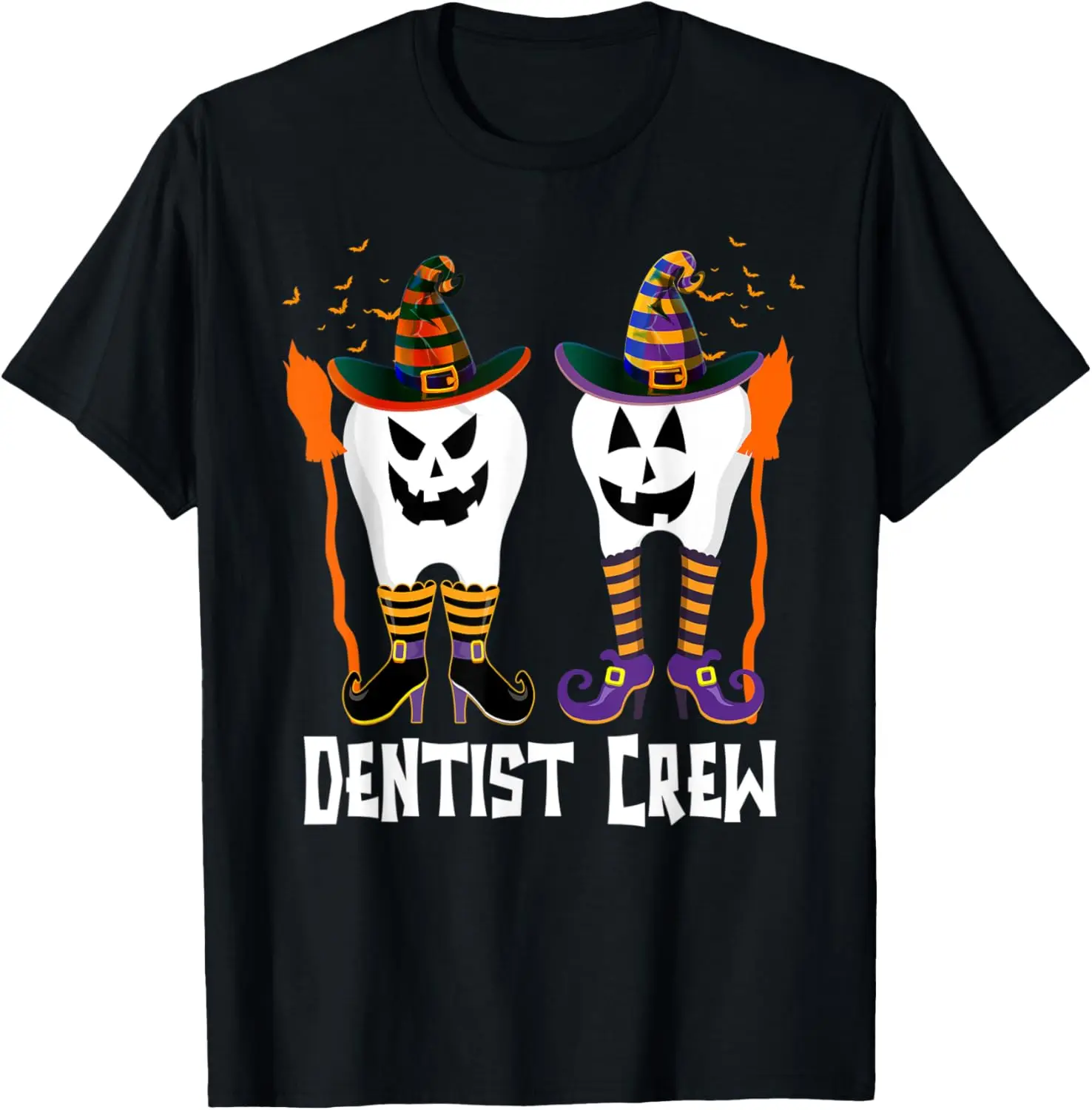 Teeth Witch Broom Dentist Crew Dental Halloween Costumes T-Shirt