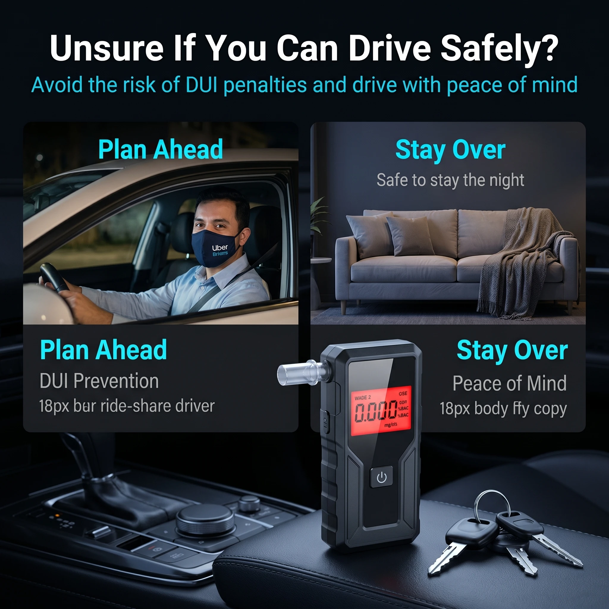 Portable LCD Screen Breathalyzer High Precision Alcohol Tester for Detecting Drunk Driving Post-Drinking Test Device
