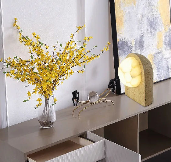 Light luxury minimalist creative entrance bedroom living room sofa bedside yellow cave stone table lamp