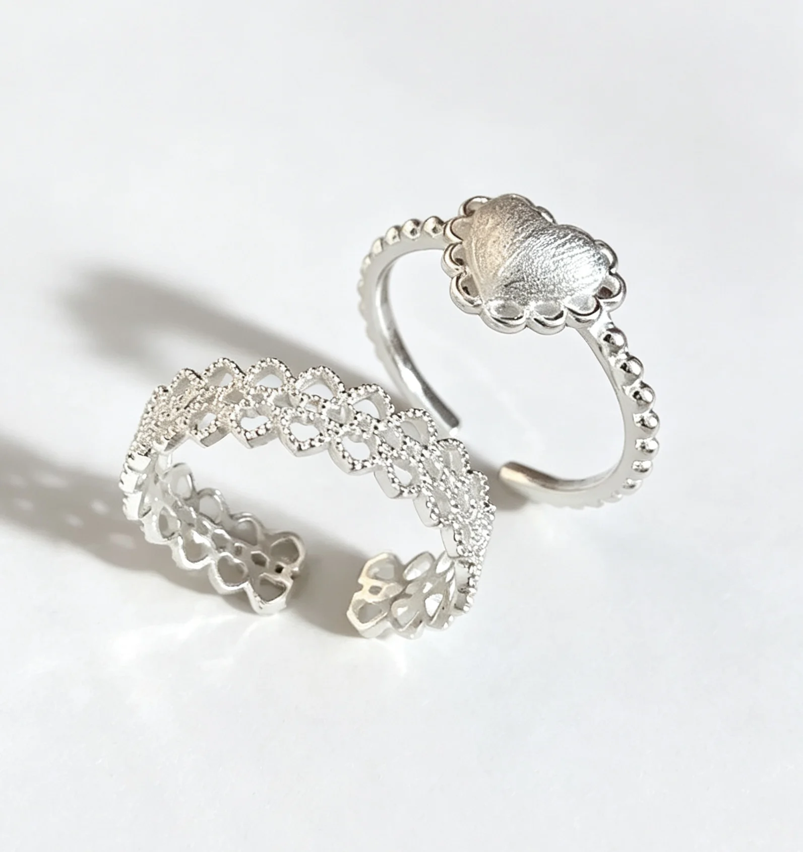 925 Sterling Silver Brushed Heart Ring, Exquisite Romantic Lace Edge Ring, Adjustable Handmade Silver Jewelry, Gift for Her
