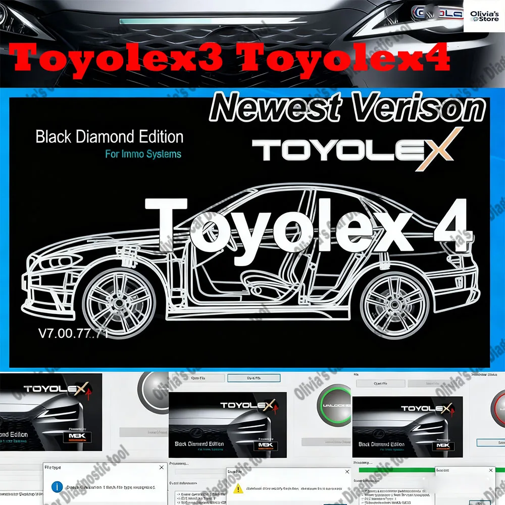 

Toyolex 4 +Toyolex 3 obd2 scanner with Unlimited Keygen for European American car models Mascheramento DTC Disable Software Tool